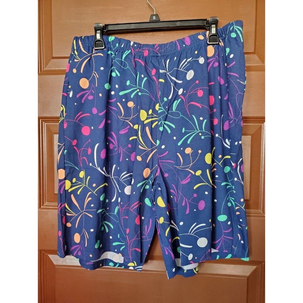 Easy Essentials Blue And Multi-Color Cotton Shorts With Pockets Size 1X